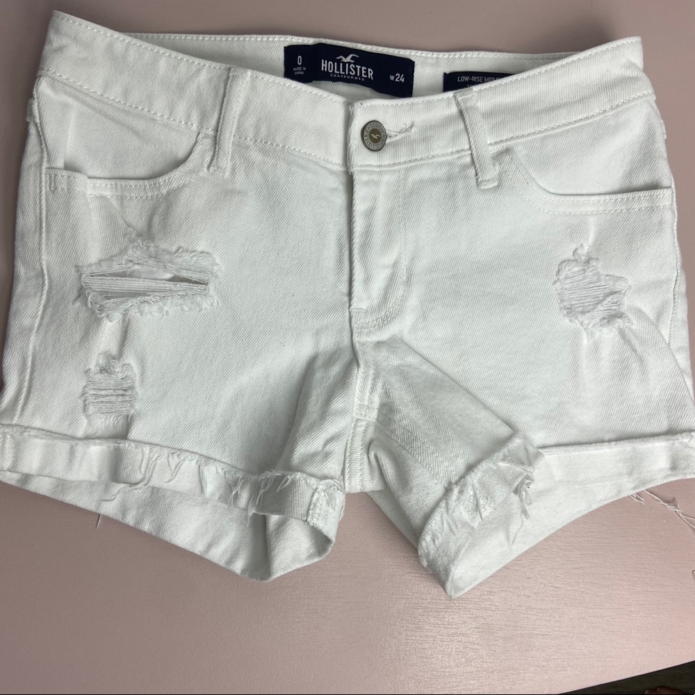 White Ripped Hollister Jean Shorts